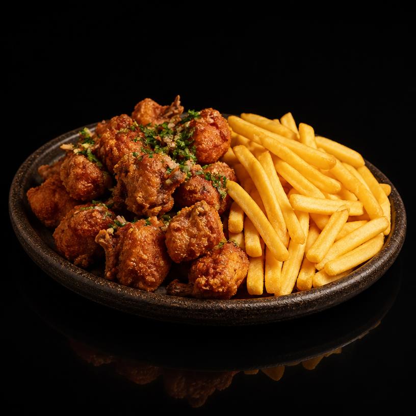 Frango à Passarinho com Fritas